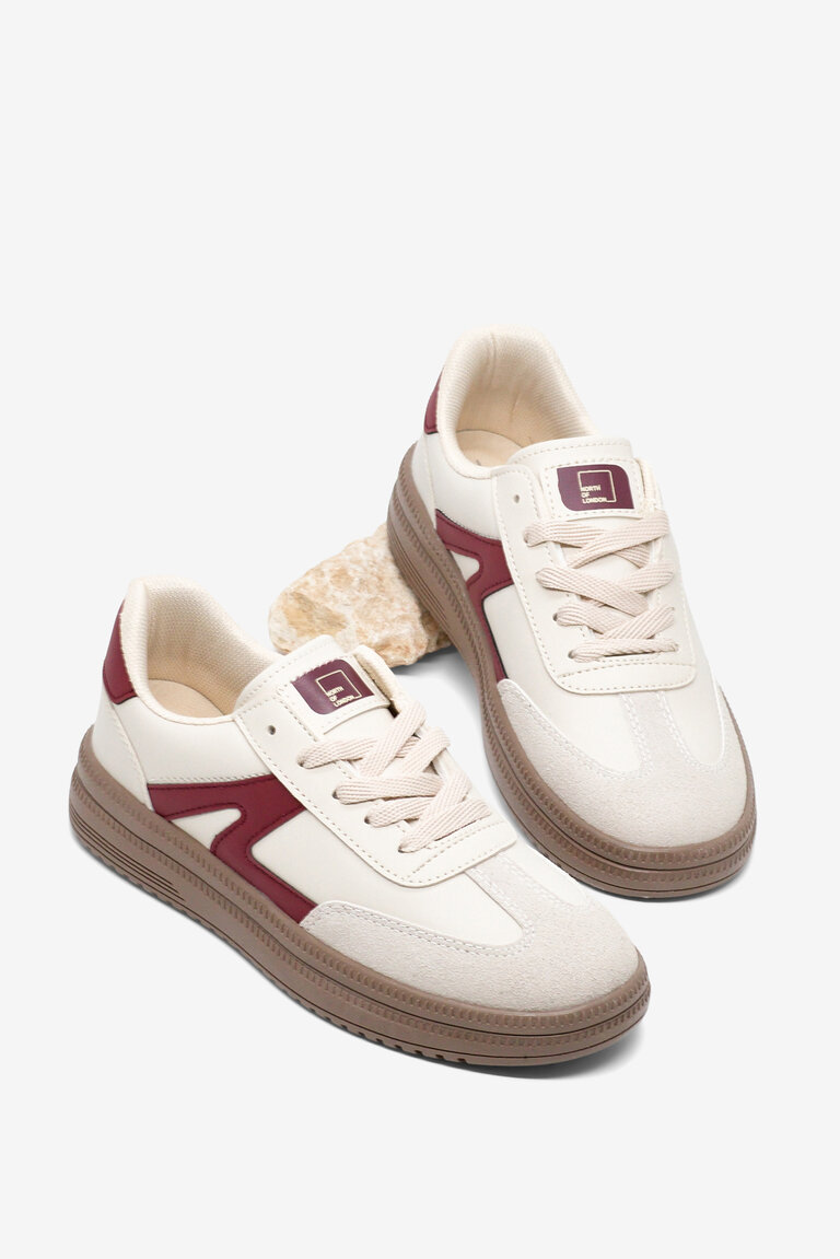 Kadın Bej Bordo Rahat Kalıp Kauçuk Taban Bağcıklı Sneaker