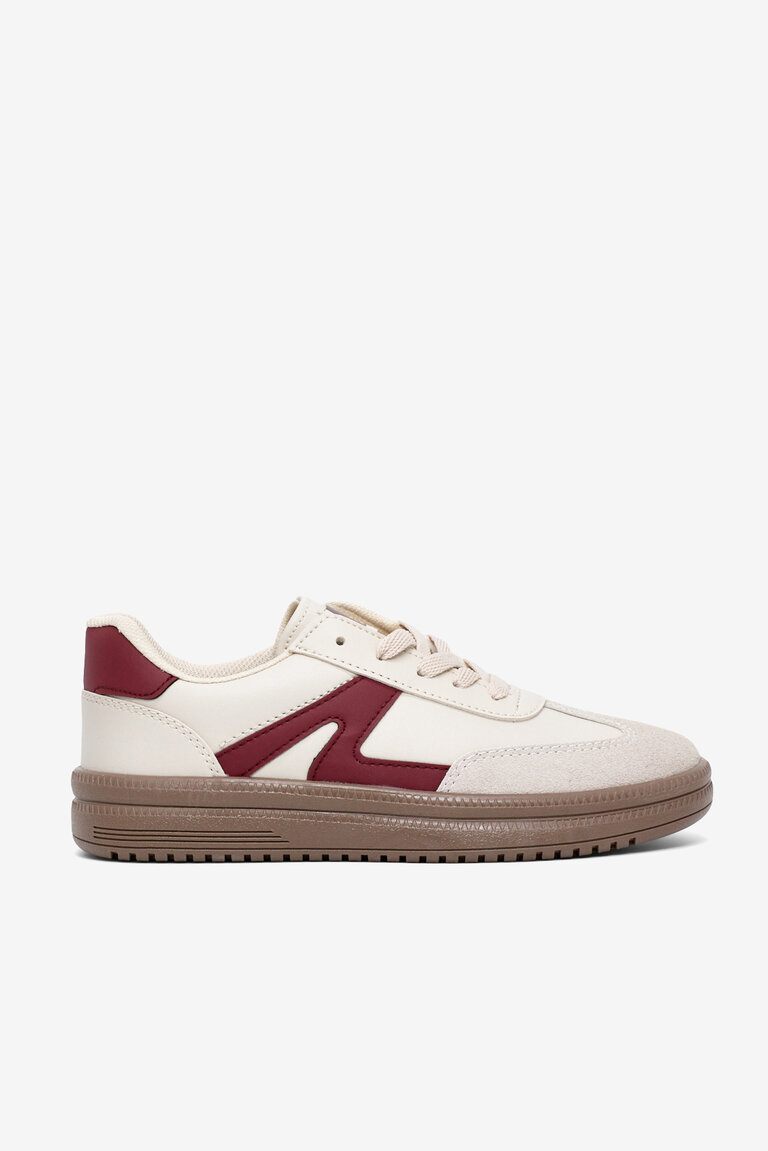 Kadın Bej Bordo Rahat Kalıp Kauçuk Taban Bağcıklı Sneaker