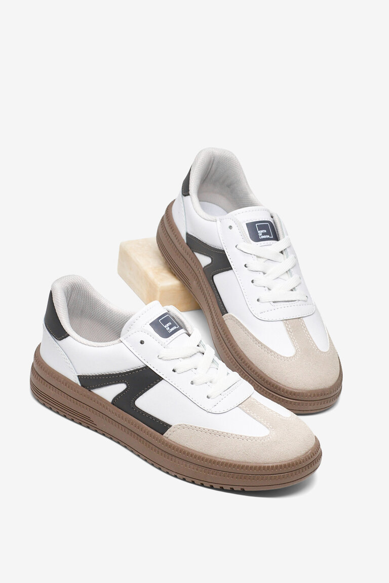 Kadın Beyaz Füme Rahat Kalıp Kauçuk Taban Bağcıklı Sneaker