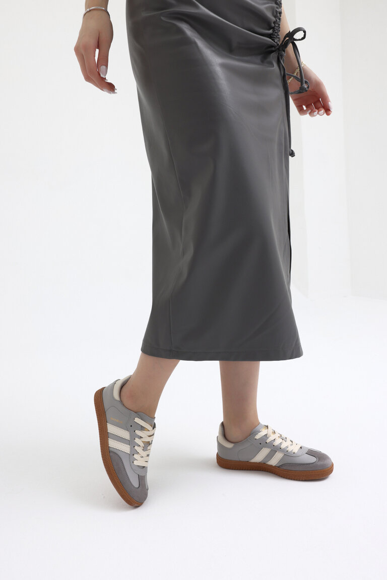 Unisex Gri Termo Taban Yanı Şeritli Bağcıklı Spor Ayakkabı
