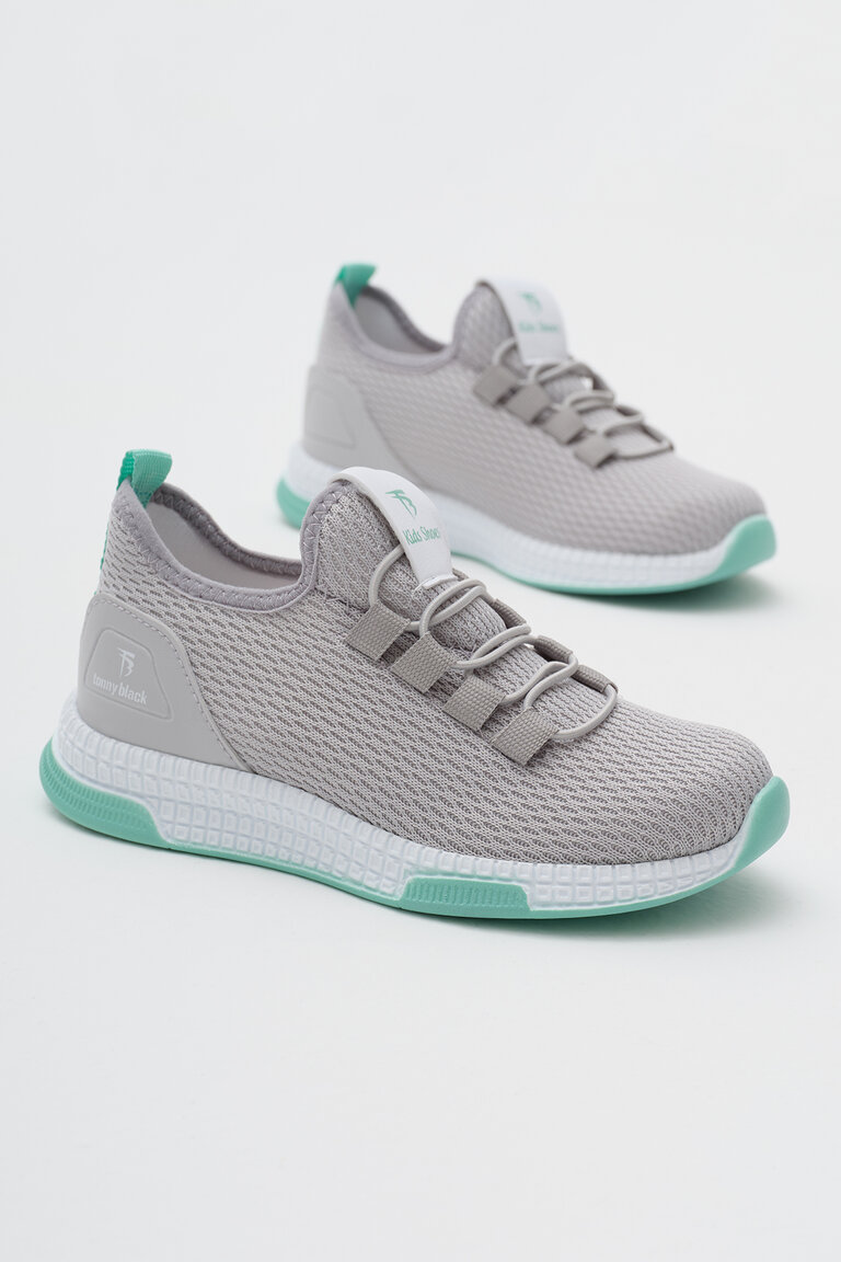 Çocuk Unisex Gri Yeşil Rahat Kalıp Lastik Bağcıklı Spor Ayakkabı